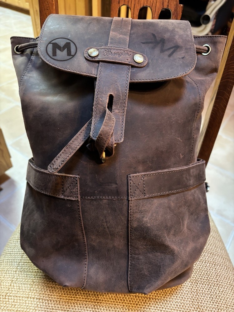 All Leather Brown WRANGLER Heavy Duty Backpack Mint Condition
