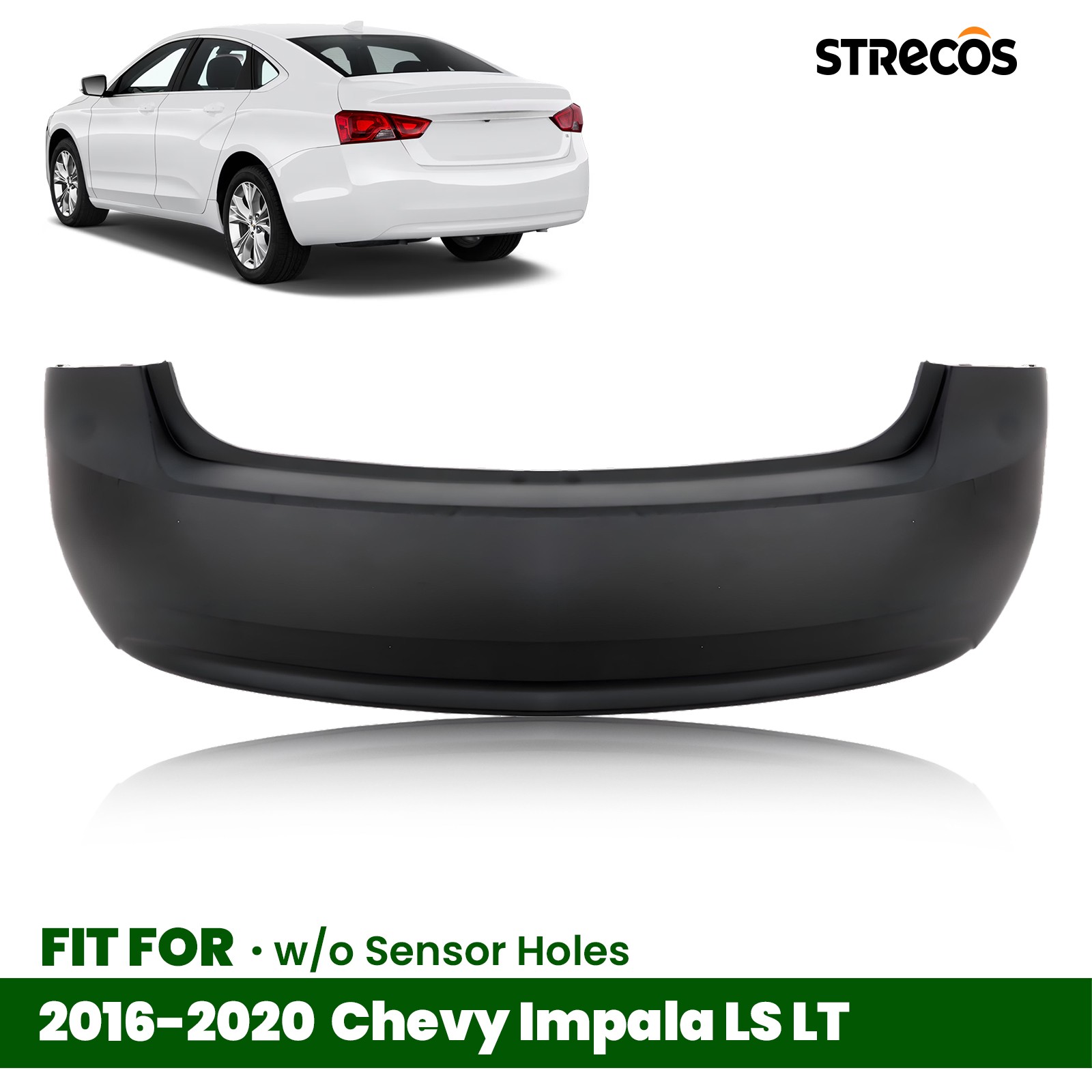 For 2016 2017 2018 2019 2020 Chevy Impala LS LT Rear Bumper W/O Sensor Holes