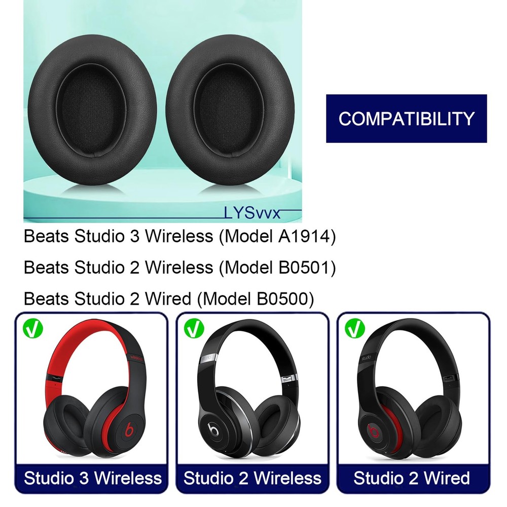 Studio 3 Ear Pads - Replacement Earpads for Beats Studio3 and 2 Black