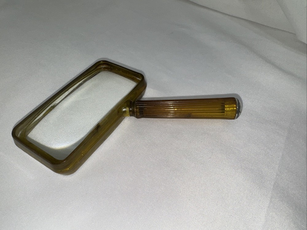60's Art Deco Rectangular Magnifying Glass Brown Marbleized Bakelite MCM Plastic