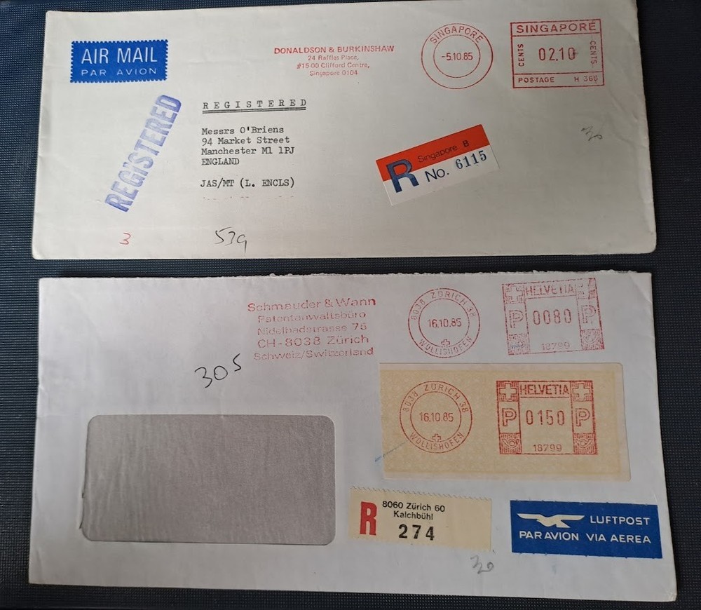 6 Registered World Covers Used with Labels