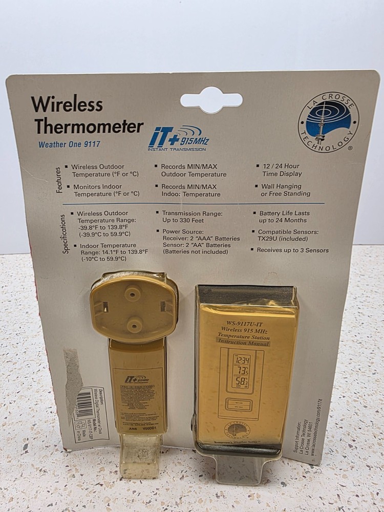 La Crosse Wireless Thermometer Sensor & Receiver Weather One 9117 Digital Clock