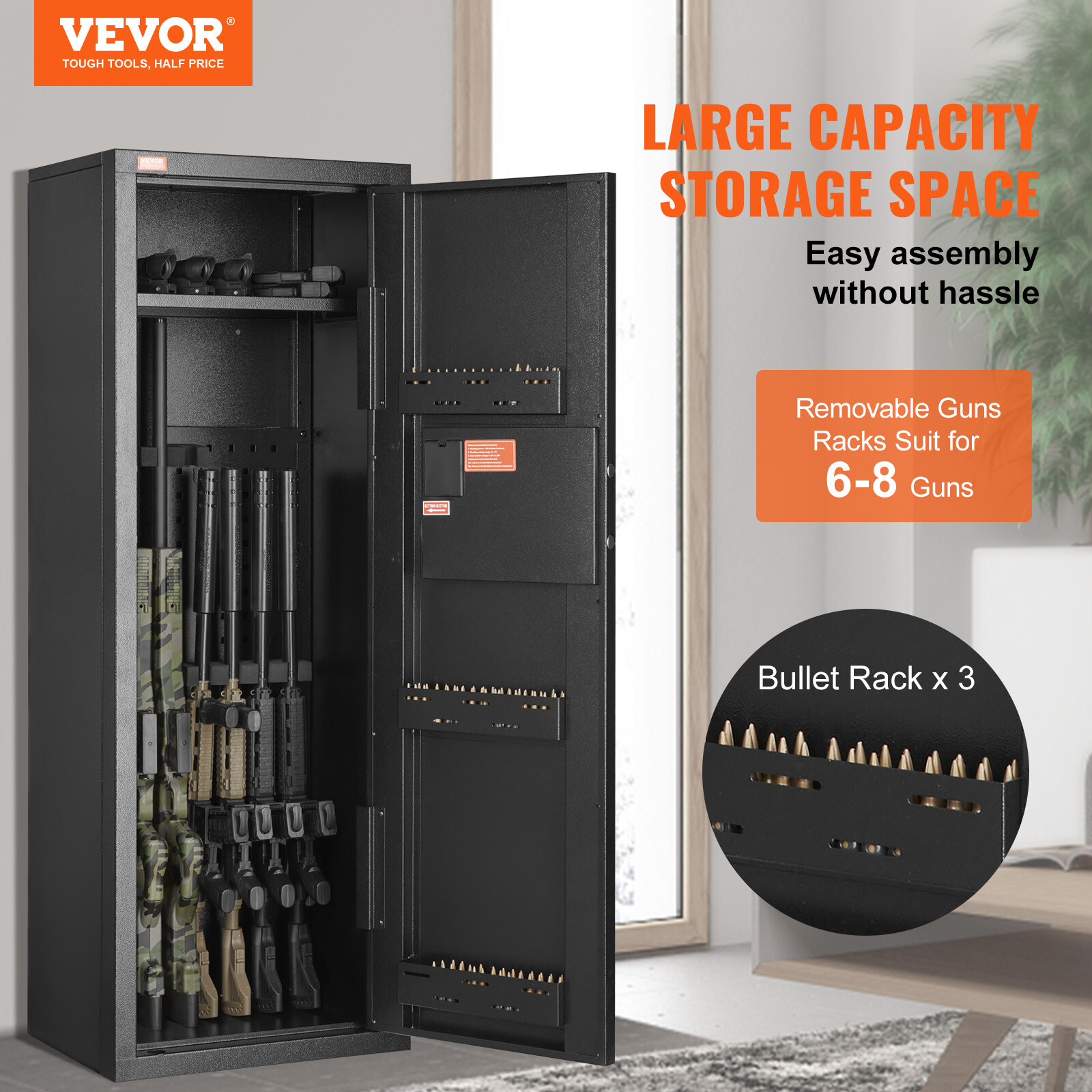 VEVOR 6-8 Rifles Gun Safe Rifle Safe with Lock & Digital Keypad Removable Shelf