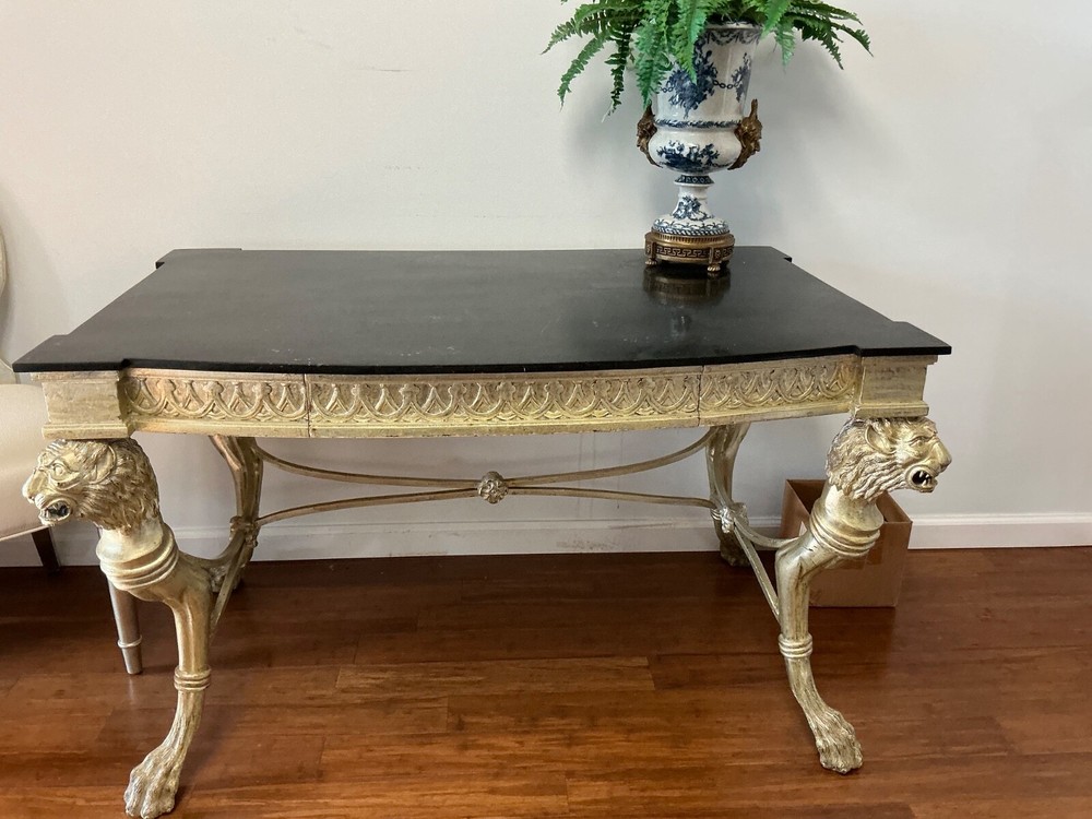 Empire Style Desk with Silver Leaf and Marble Top