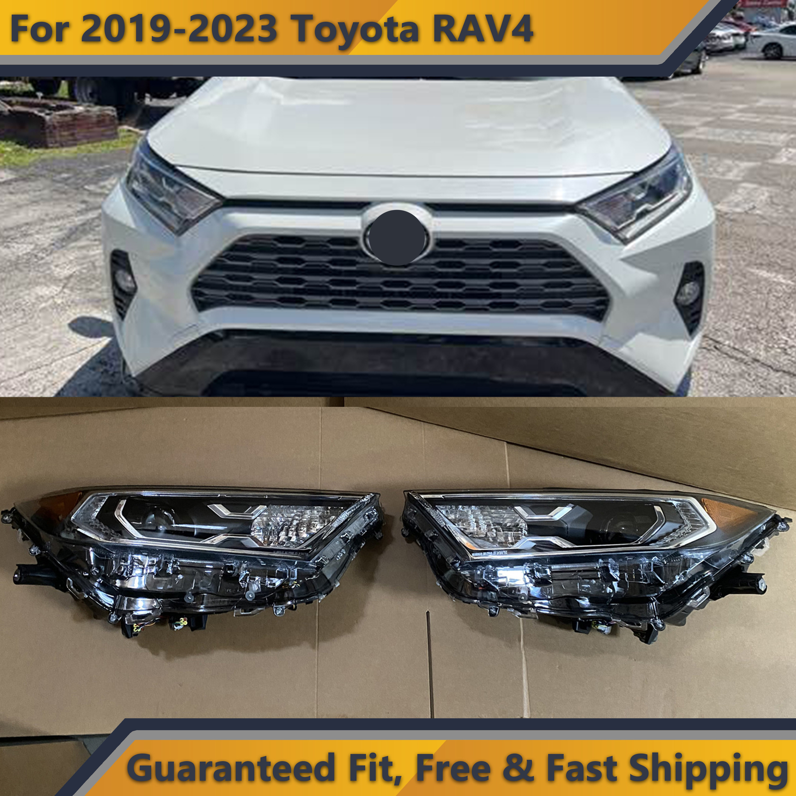 Front LED Projector Headlight Replacement For 2019 2023 Toyota RAV4 Hybrid Pair