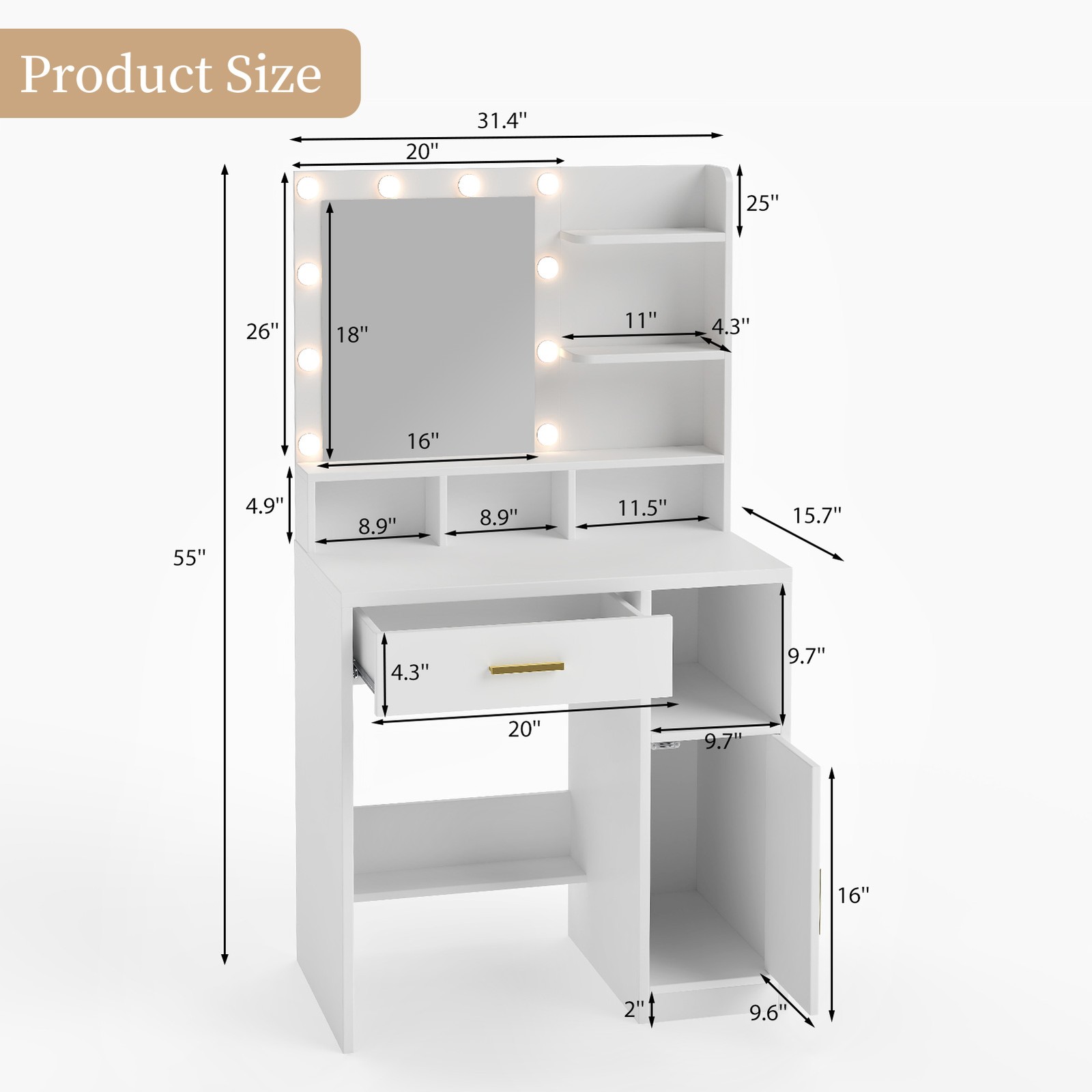 LED Makeup Vanity Table Set with 10 Lights Mirror Drawers Stool Dressing Desk