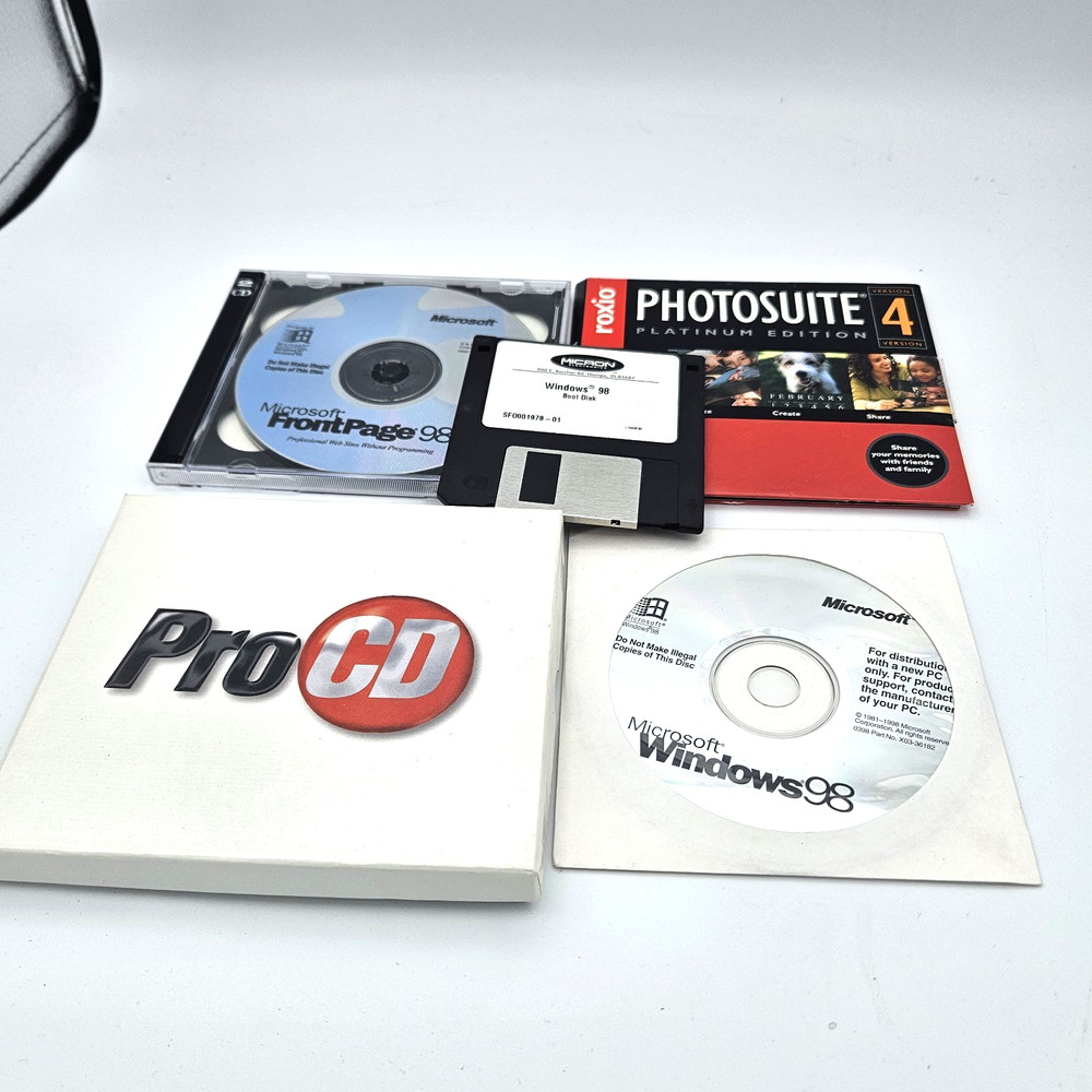 Vintage Microsoft Windows 98 FrontPage 98 PhotoSuite CD Lot Boot Disk ProCD