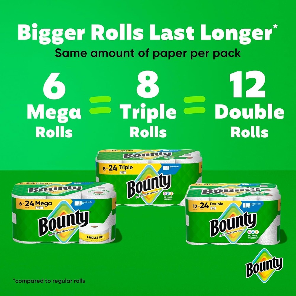 Bounty Select-A-Size 8 Triples 24 Regular Rolls Paper Towels - White