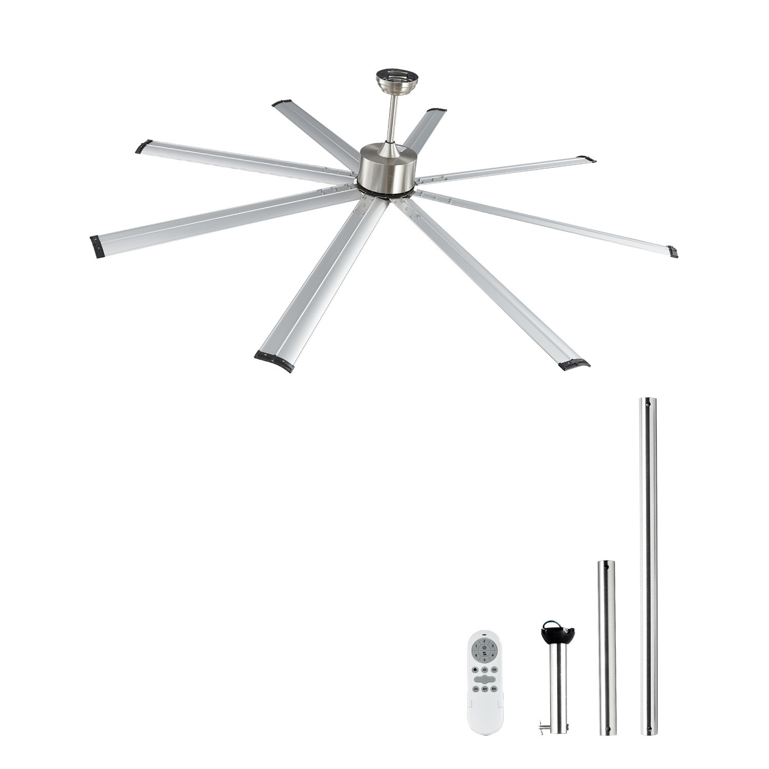 84" Aluminum Ceiling Fan No Light Remote Control Reversible Motor Brushed Nickel