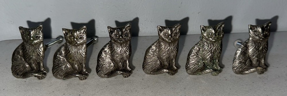 6 Vintage Metal CAT cabinet drawer handles pull rustic Knobs RARE ML40B