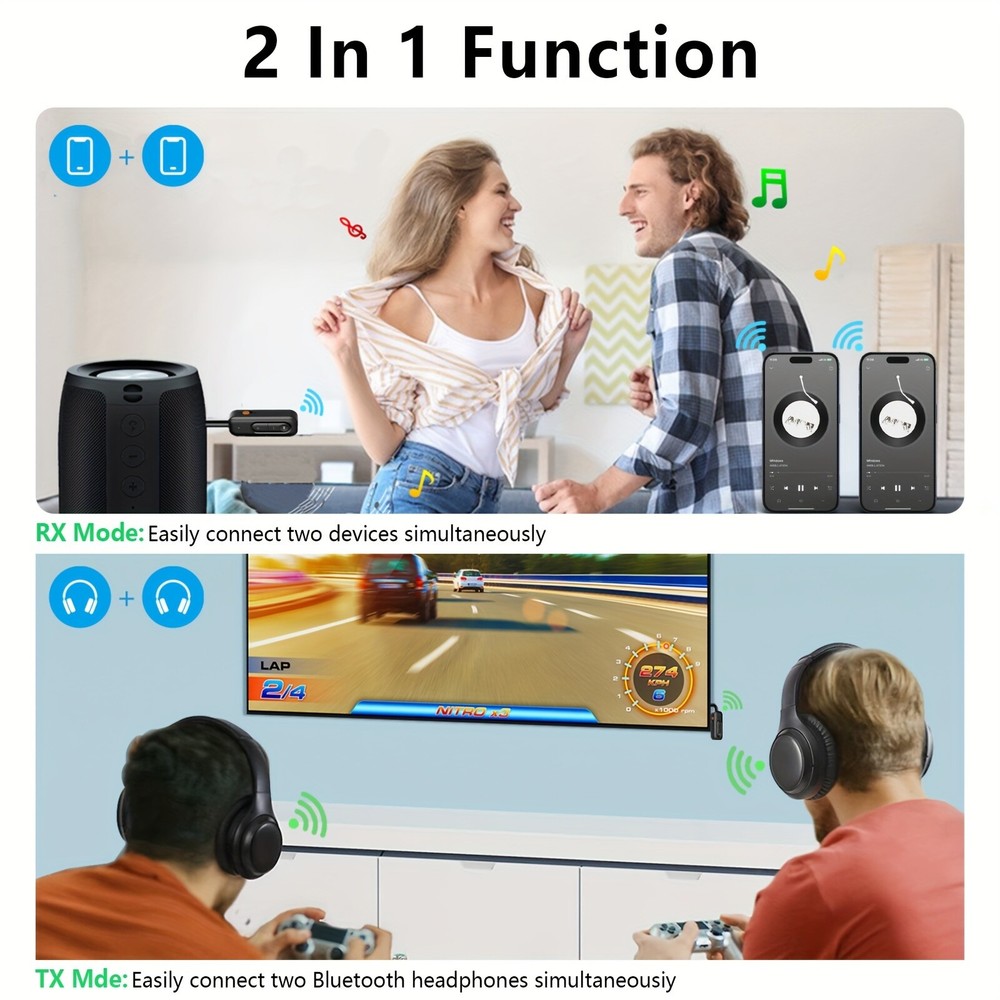 Bluetooth 5.2 3.5mm AUX Adapter - Receiver Transmitter for Car/Home Use