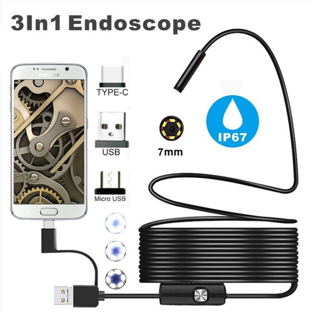 7MM USB Snake Endoscope Borescope For Android Type C HD Inspection Camera Scope