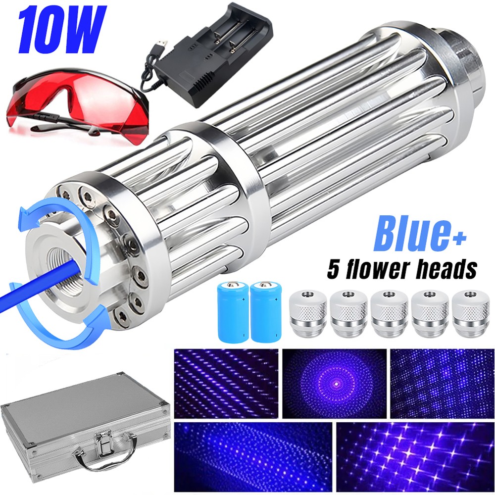 450-n-m Blue Laser Pointer 10W Adjustable Beam Light Torch Lazer Dot & Battery