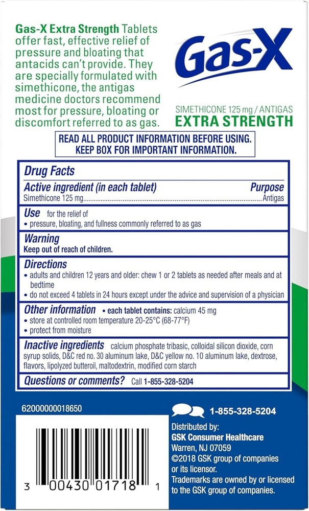 Extra Strength Chewable Gas Relief Tablets 125 mg - Peppermint Creme, 72 Count