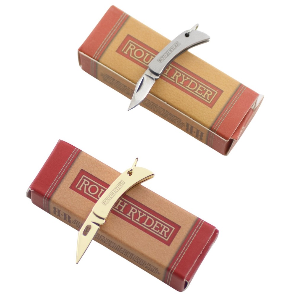 Rough Ryder Mini Brass Silver Finish Folding Pocket Knife 2 Pc Micro Blade