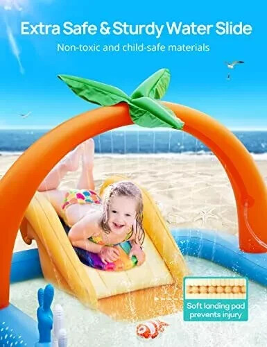 EVAJOY EJ-HF022 Inflatable Play Center Kiddie Pool with Slide & Sprinkler, New