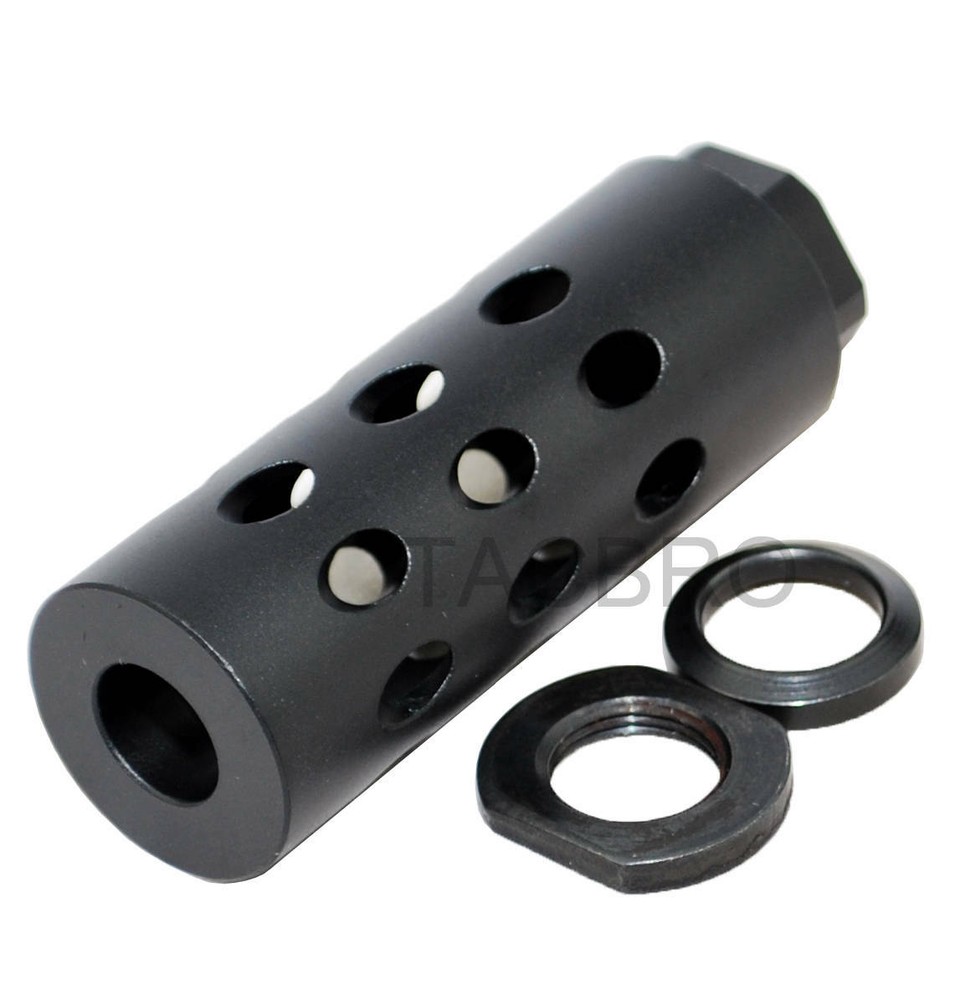 Black 9MM Muzzle Brake With 1/2"x28 TPI Thread Pitch - Anodized Aluminum
