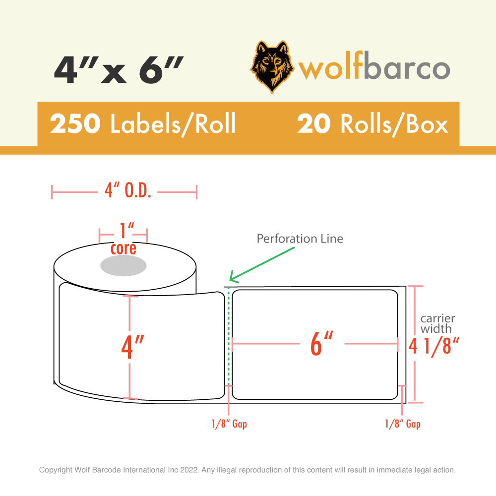 4"x6" Direct Thermal Shipping Labels 250/Roll For Zebra Eltron LP2844 ZP450 UPS