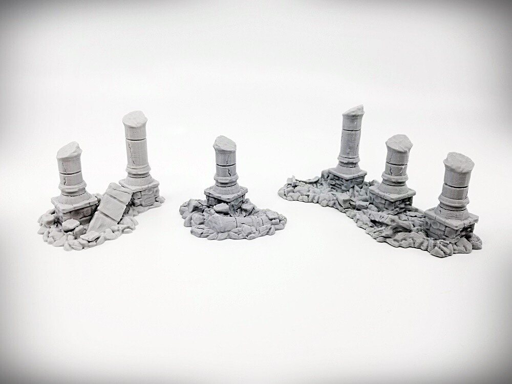 Ruined Columns Starter Bundle B (Small) 3 Pieces -Tabletop Wargaming RPG terrain