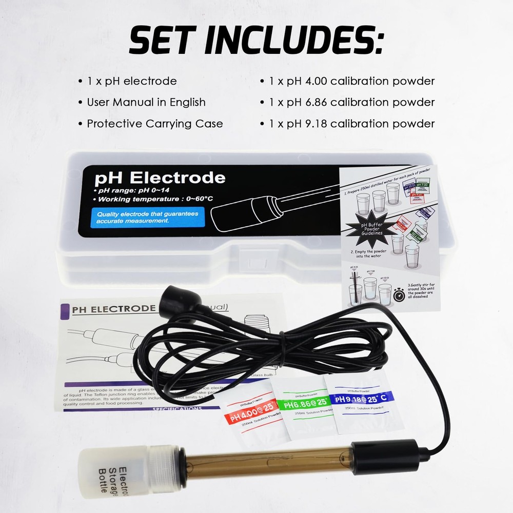 200cm 0-14pH Probe Test | BNC Connection | High Accuracy pH Electrode for Lab...