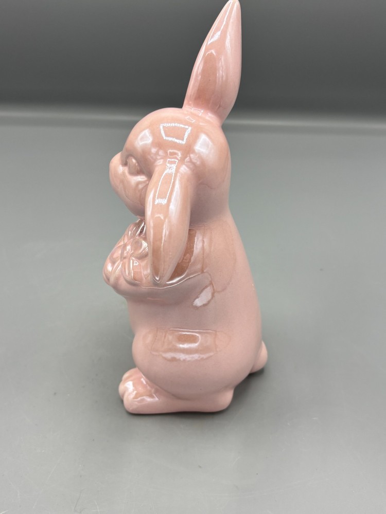 Glossy pink ceramic Easter bunny with carrot
