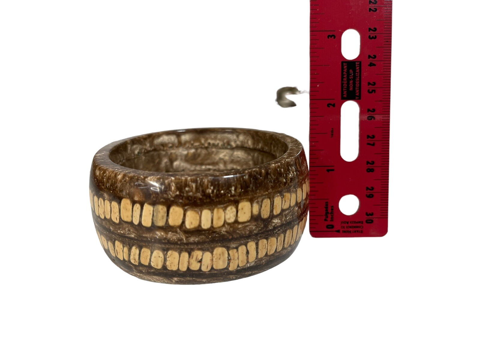 Wood or Cork in Resin Metal Flake Cuff Bracelet Pre-Owned