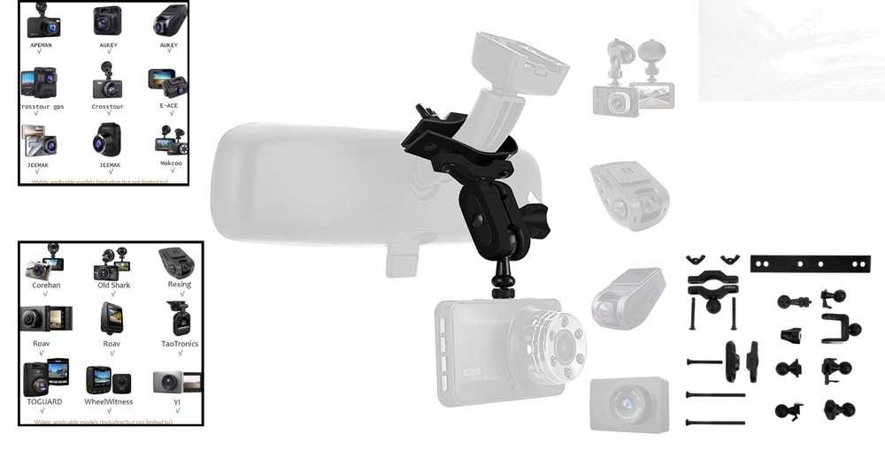 Dash Cam Mount for Rearview Mirrors - Compatible with Most Models