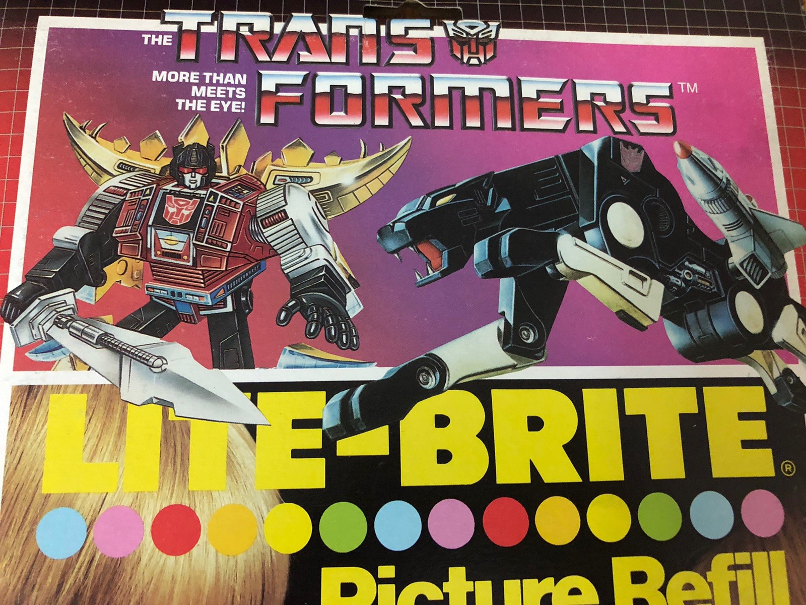VTG 1985 NEW TRANSFORMERS LITE BRITE COMPLETE UNPUNCHED PICTURE REFILL PACK HTF