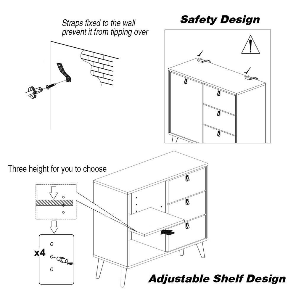 3-Drawer Sideboard Cabinet for Storage& Display Entryway Table Buffet Table