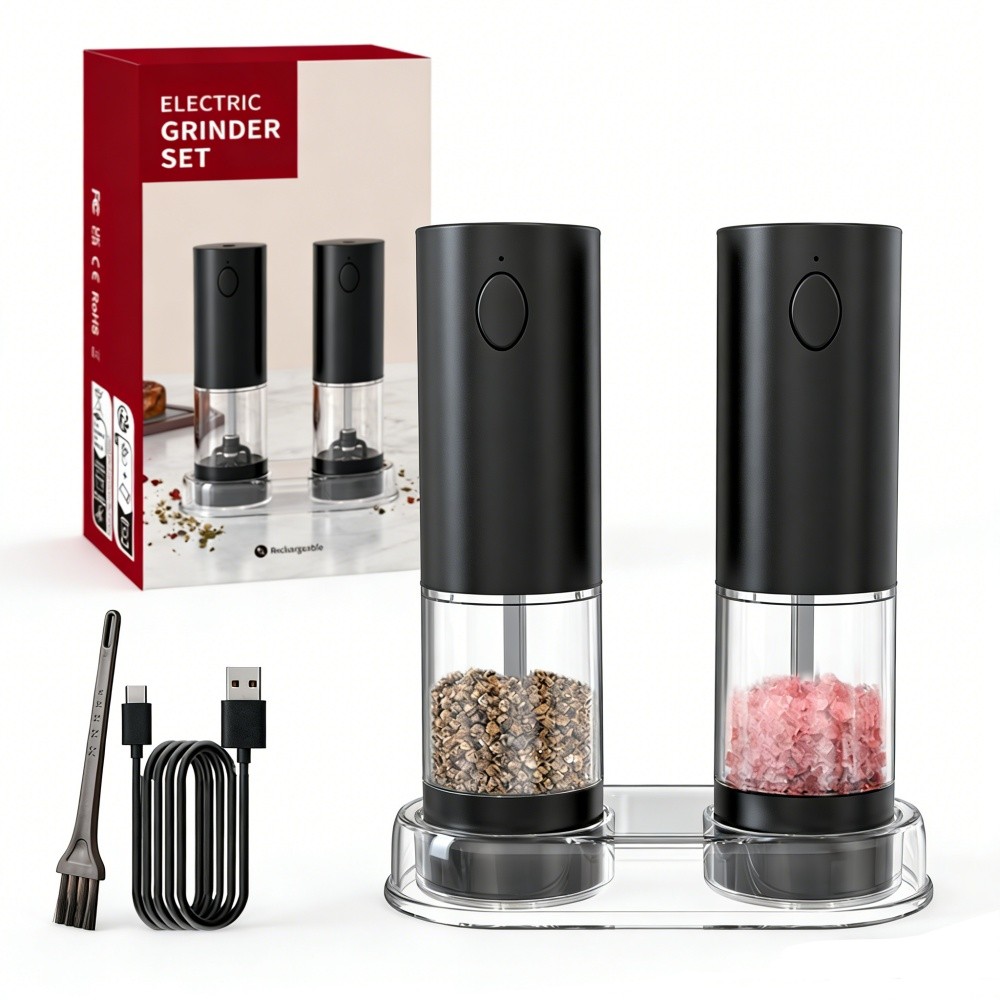 2 Pack Rechargeable Electric Salt Pepper Grinder Set with Storage Base