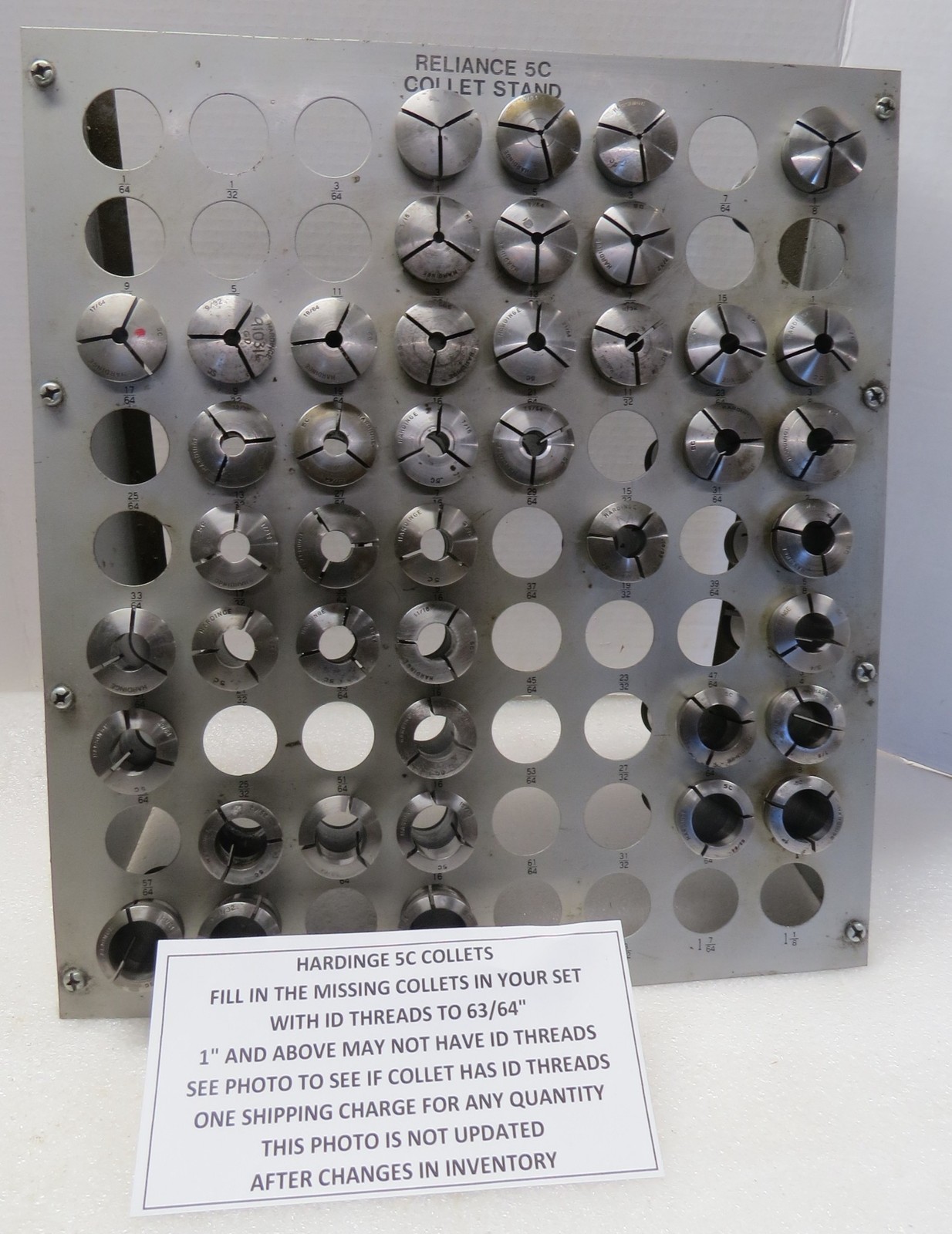 HARDINGE ROUND 5C COLLETS WITH AND WITHOUT ID THREADS - RACK H