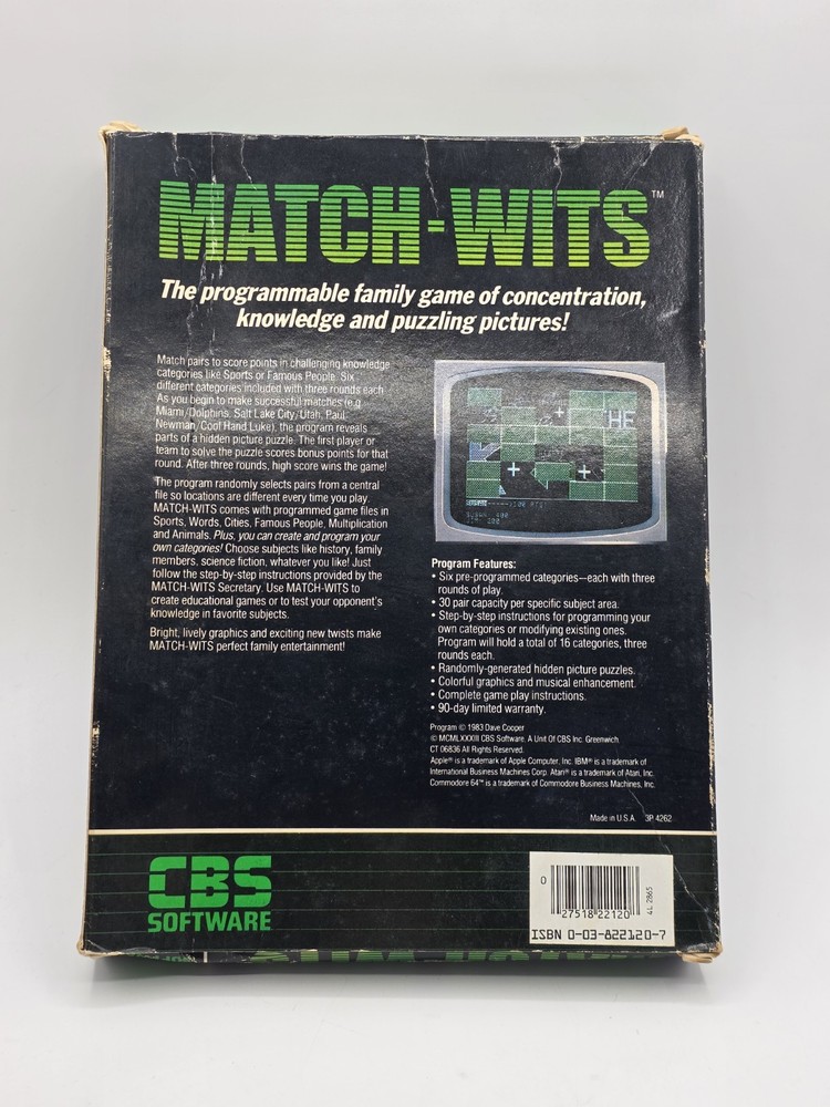 Match Wits Commodore 64 (CBS Software) 1983 Vintage Rare Diskette Complete