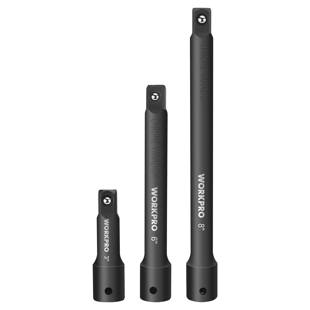 WORKPRO 3 PCS 1/2" Drive Impact Extension Bar Set 3” 6” and 8“ Socket Extensions