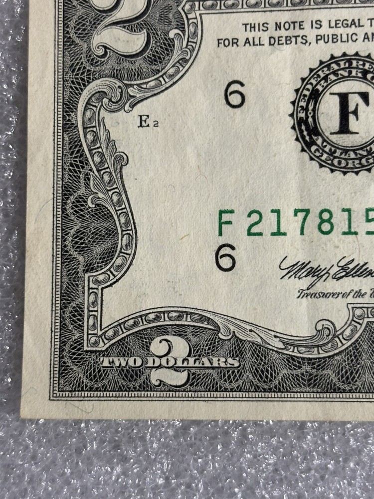 1995 Us $2 Dollar Error Note Ink Bleeds , Miscut Excellent Condition ￼