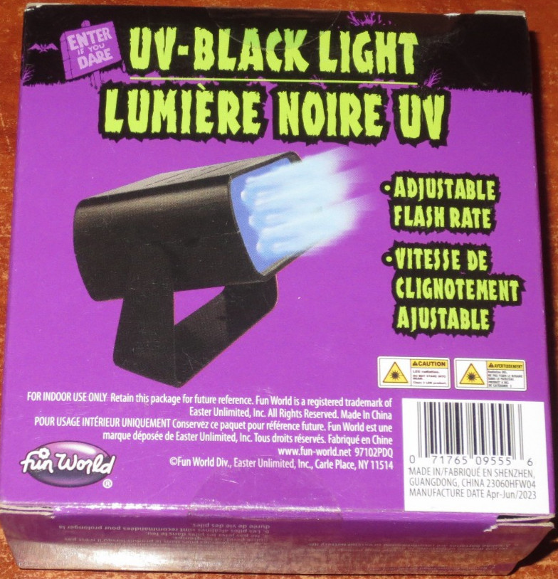 NEW - Intense LED UV-Black Light (Fun World) - sealed