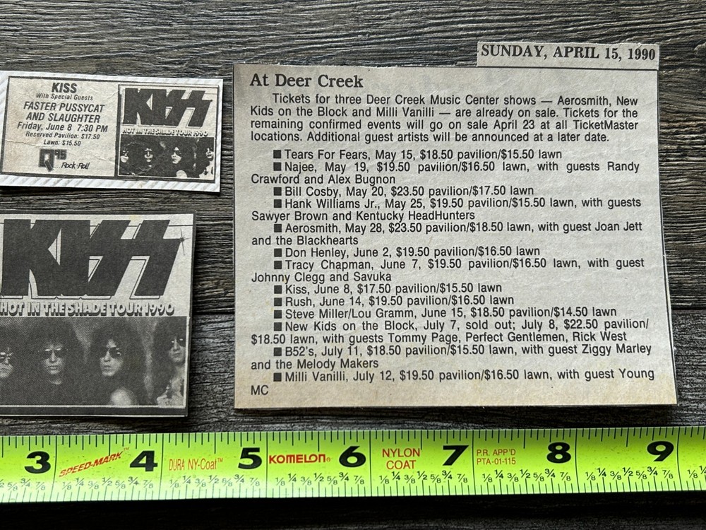 KISS Concert Ad Advert Hot In The Shade Tour Indiana Jun 8 1990 Lot Vintage Kiss