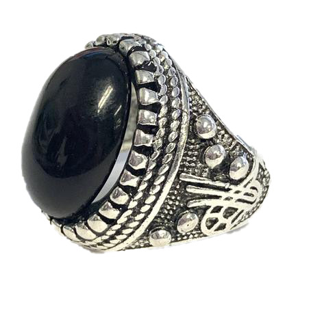 BLACK STONE PIRATE WITH ENGRAVED STAINLESS STEEL  BIKER RING brx041 mens