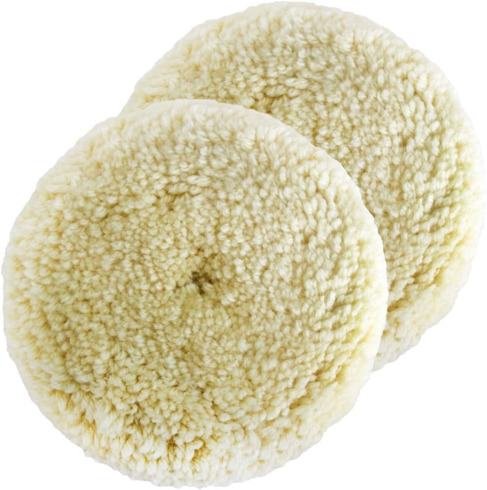 2 Pcs 7 Inch 100% Wool Buffing Pad Kit Car Auto Hook and Loop Grip Buffing Pad