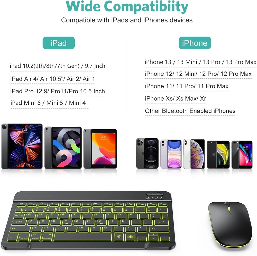 TECURS Bluetooth Keyboard and Mouse Combo for iPad - Rechargeable Wireless Keybo