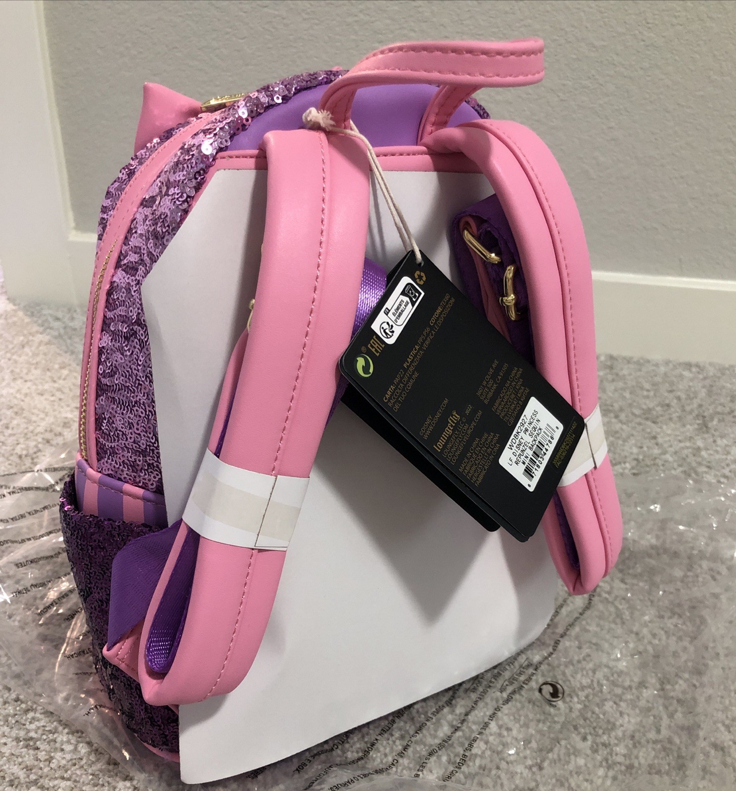 🚀 Loungefly Disney Rapunzel Sequin Glow Mini Backpack Free Ship ✅📦