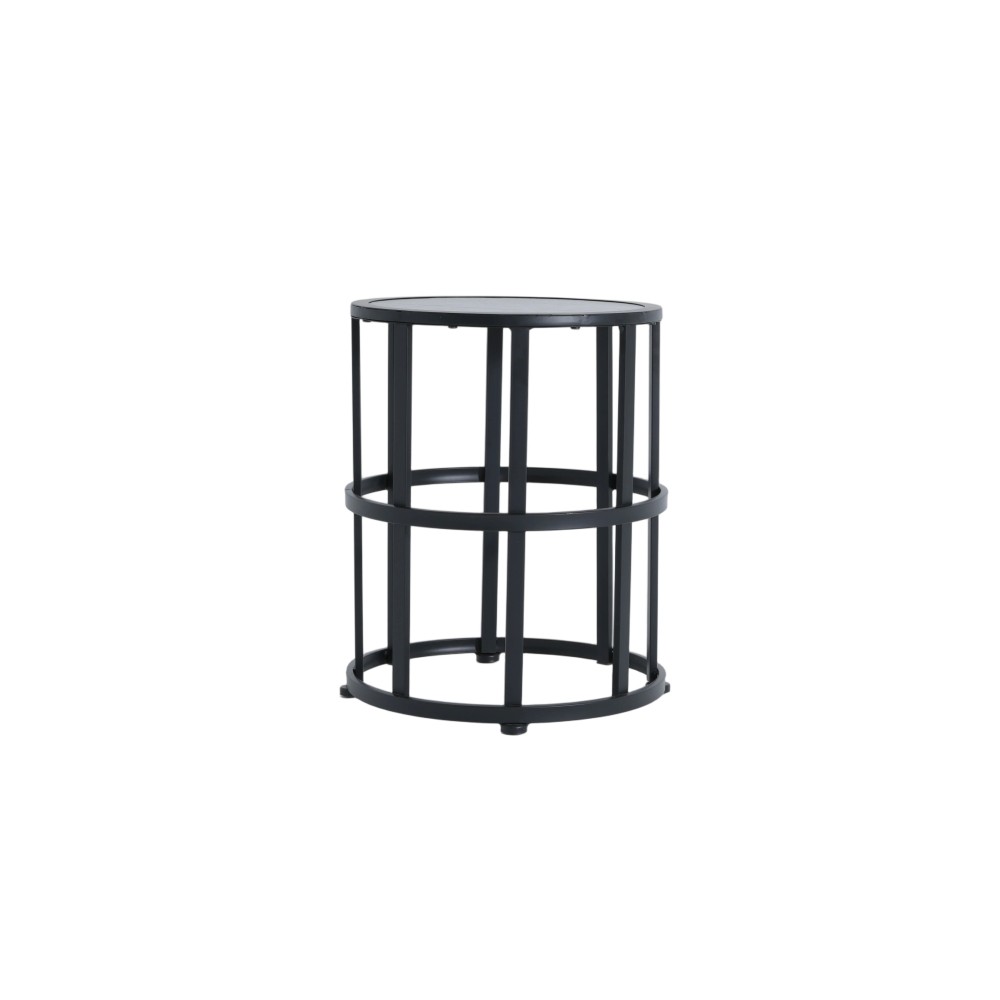 Black Weatherproof Outdoor Ceramic Top Side Accent Table with Iron Frame