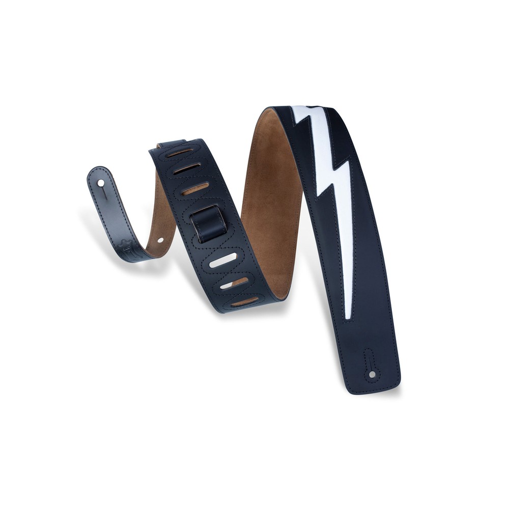 Levy's DM2-BLK 2 5" Lightning Bolt Leather Guitar Strap - Black