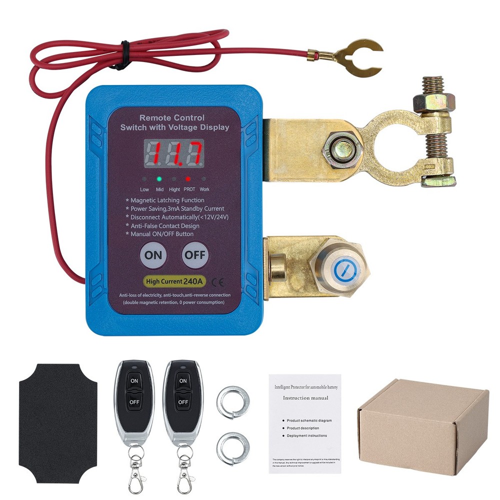 12/24V 240A Car Remote Battery Disconnect Kill Switch with LED Voltage Display