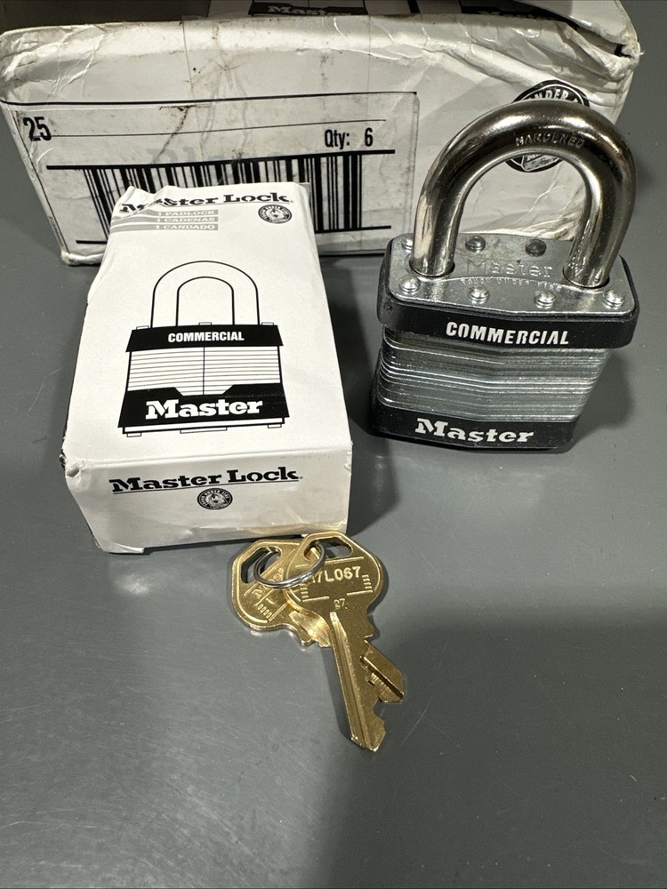 Master Lock 25 Padlock, Keyed Different, Standard Shackle, Rectangular (6 Pack)