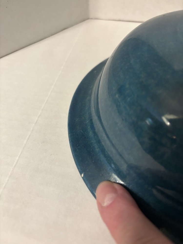 Handcrafted Ceramic Art Pottery Dish, Teal Blue, 7”