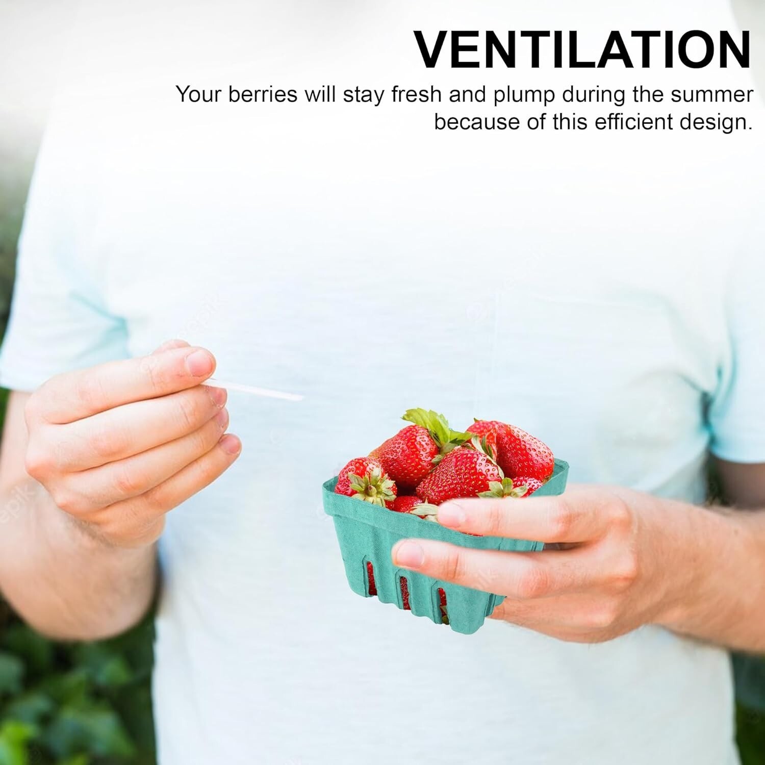 MT Products 1 Pint Green Pulp Vented Berry Produce Baskets - Pack of 15