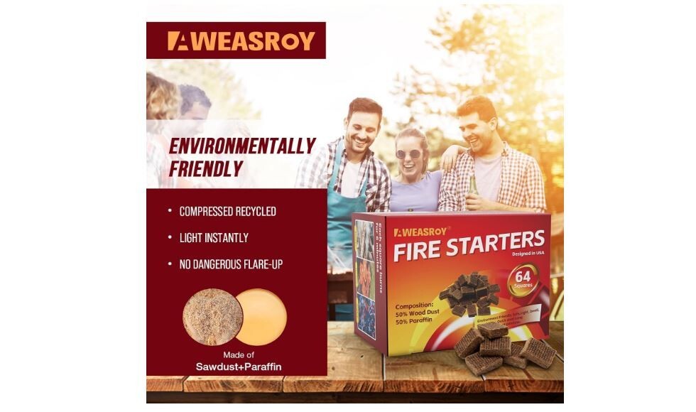 Fire Starter Squares 64, Odorless Fire Starters for Fireplace, Camping