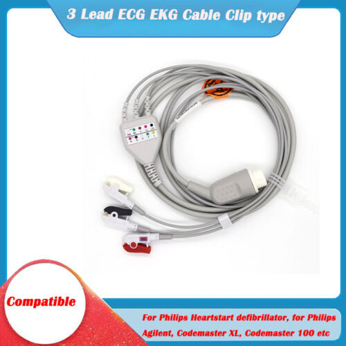 3 Leads ECG cable compatible with Philips EKG Electrode cable electrocardiograph
