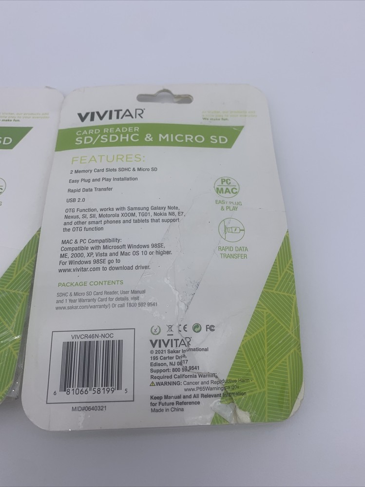 2x Vivitar SD/SDHC And Micro SD Card Reader Copy Transfer Backup