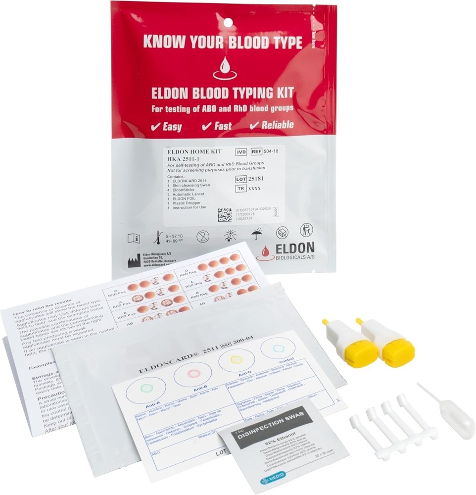 Complete Blood Type Kit - Reliable Home Testing for A, B, O, AB & RH-